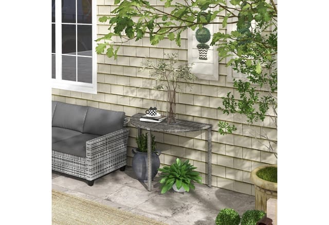 Outsunny Rattan Beistelltisch PE Rattan Metall Grau L100 x B50 x H74 cm