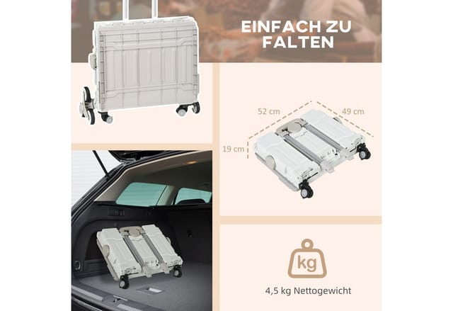 HOMCOM Einkaufswagen Kunststoff Aluminiumlegierung Weiß 52L x 48B x 100H cm