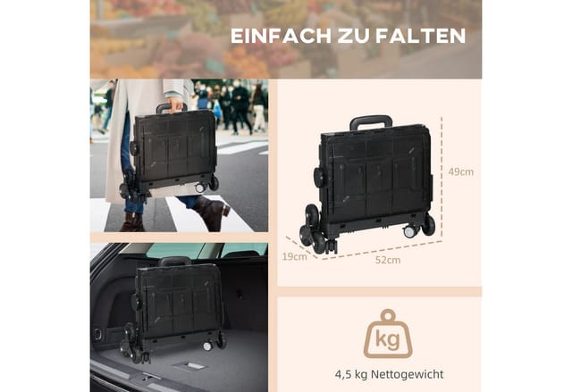HOMCOM Einkaufswagen Kunststoff Aluminiumlegierung Schwarz 52L x 48B x 100H cm