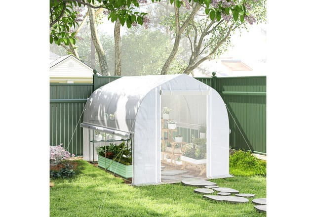 Outsunny Gewächshaus mit Aufrollbaren Seitenwänden Weiß 3 x 2 x 2 m