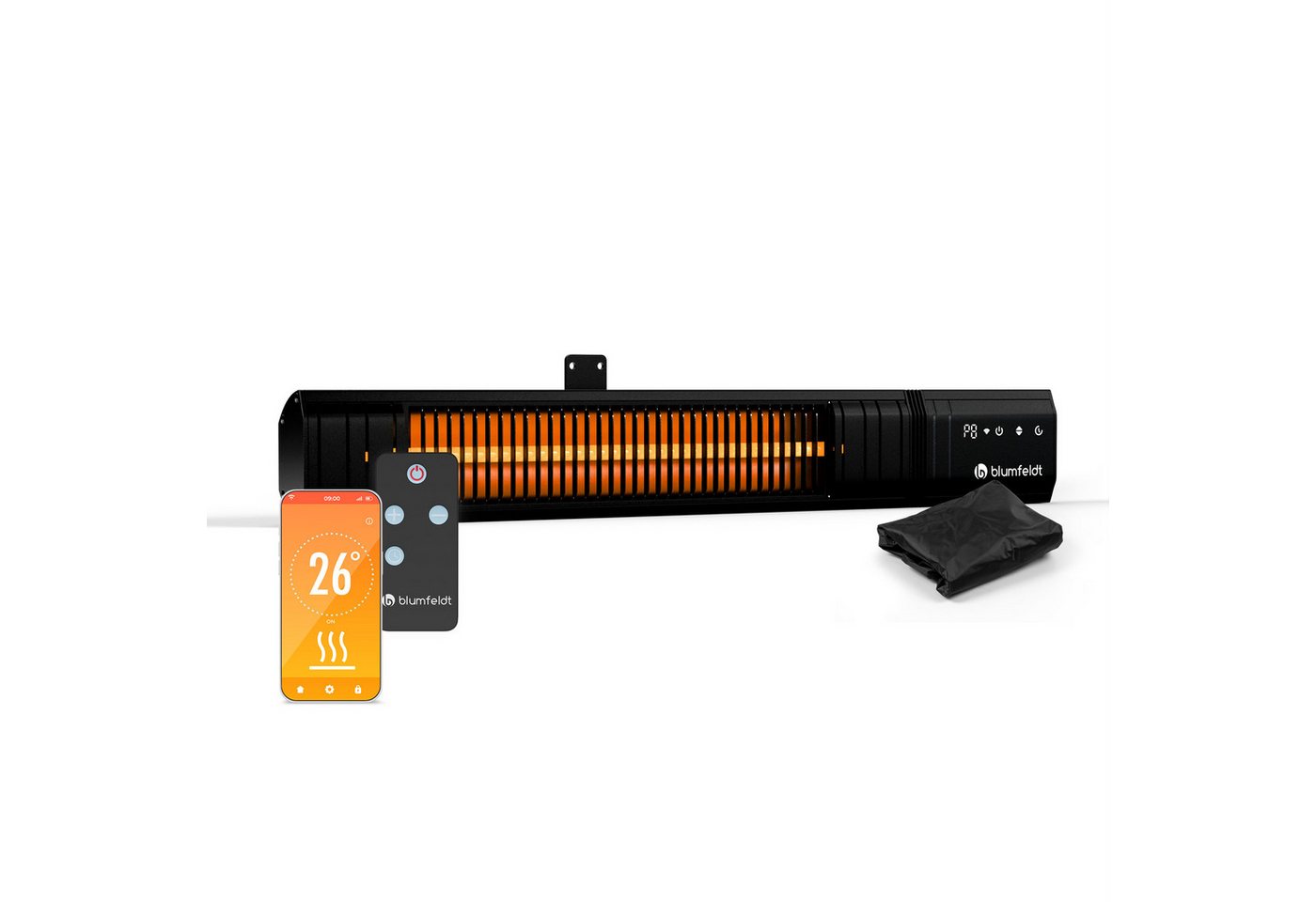 Blumfeldt Gold Bar Slim 2000 W Heizstrahler 9 Heizstufen WiFi-Funktion Touchscreen Fernbedienung IP 65 Schwarz