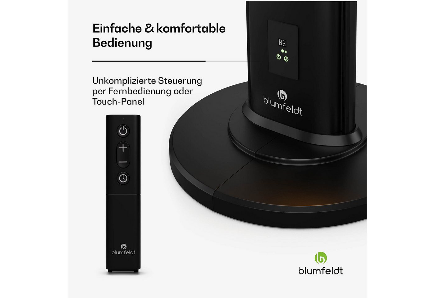 Blumfeldt BlazeTower Standheizer 3000 W Außenbereich 3 Heizstufen IP45 Fernbedienung Timer Schwarz Bild 2