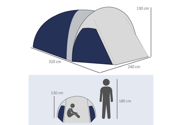 Outsunny Campingzelt Polyester Fiberglas Blau 320L x 240B x 130H cm