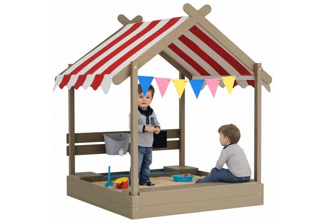Outsunny Sandkasten mit Dach Sandkiste mit Sitzplatz für 3-7 Jahre Kinder