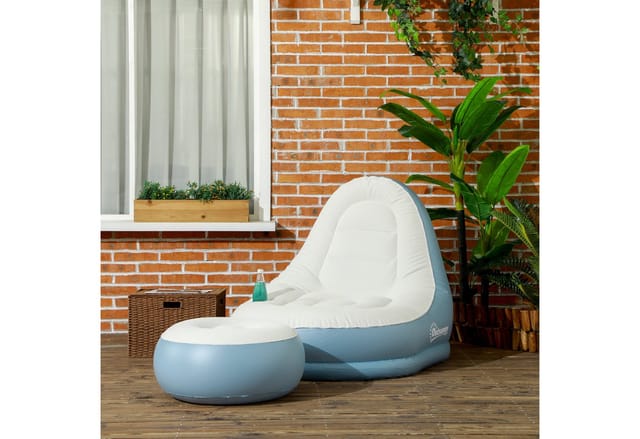 Outsunny Aufblasbarer Sessel Kunststoff Weiß+Blau 125L x 100B x 87H cm