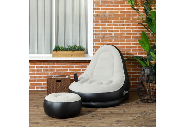 Outsunny Aufblasbarer Sessel Kunststoff Hellgrau+Schwarz 125L x 100B x 87H cm