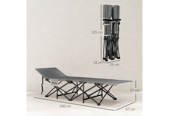 Outsunny Campingbett Metall Oxfordstoff Schwarz 190L x 67B x 37H cm