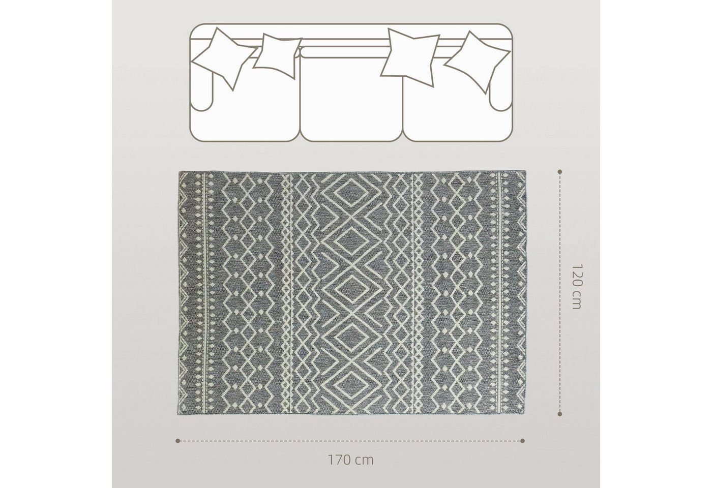 HOMCOM Teppich Flachgewebe Waschbar Anti-Rutsch Küchenteppich 120x170 cm Bild 2