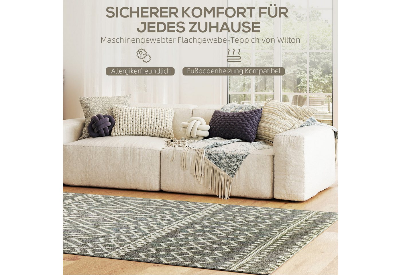 HOMCOM Teppich Flachgewebe Waschbar Anti-Rutsch Küchenteppich 120x170 cm Bild 3