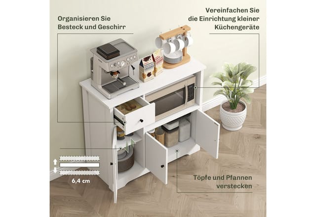 HOMCOM Küchenschrank Sideboard mit Mikrowellenregal Mikrowellenschrank Weiß