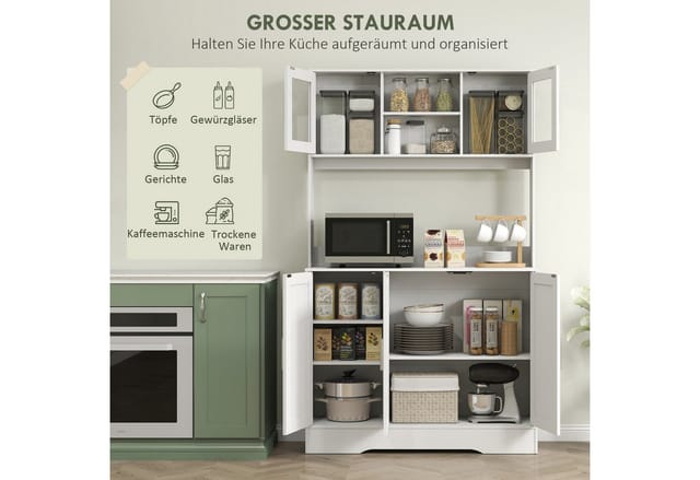 HOMCOM Küchenschrank Spanplatte MDF 108L x 35B x 180H cm Weiß