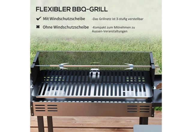 Outsunny Holzkohlegrill Metall Edelstahl Schwarz 118L x 32B x 90H cm