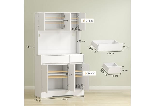 HOMCOM Küchenschrank Spanplatte MDF 100L x 38B x 180H cm Weiß