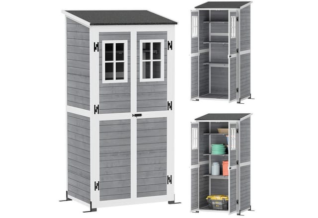 Outsunny Gartenschrank Tannenholz Hellgrau 91L x 69B x 192H cm