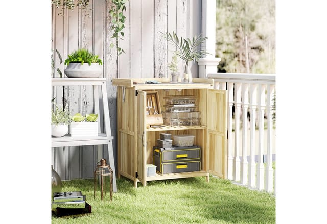 Outsunny Gartenschrank Tannenholz Edelstahl Naturholz 74L x 43B x 88H cm