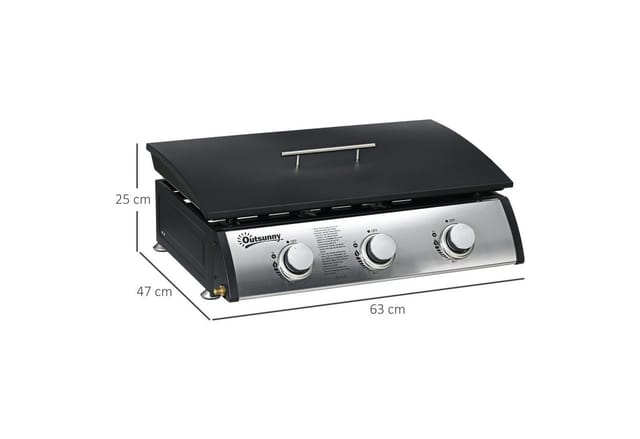 Outsunny Gasgrill Edelstahl Metall Schwarz 63L x 47B x 25H cm