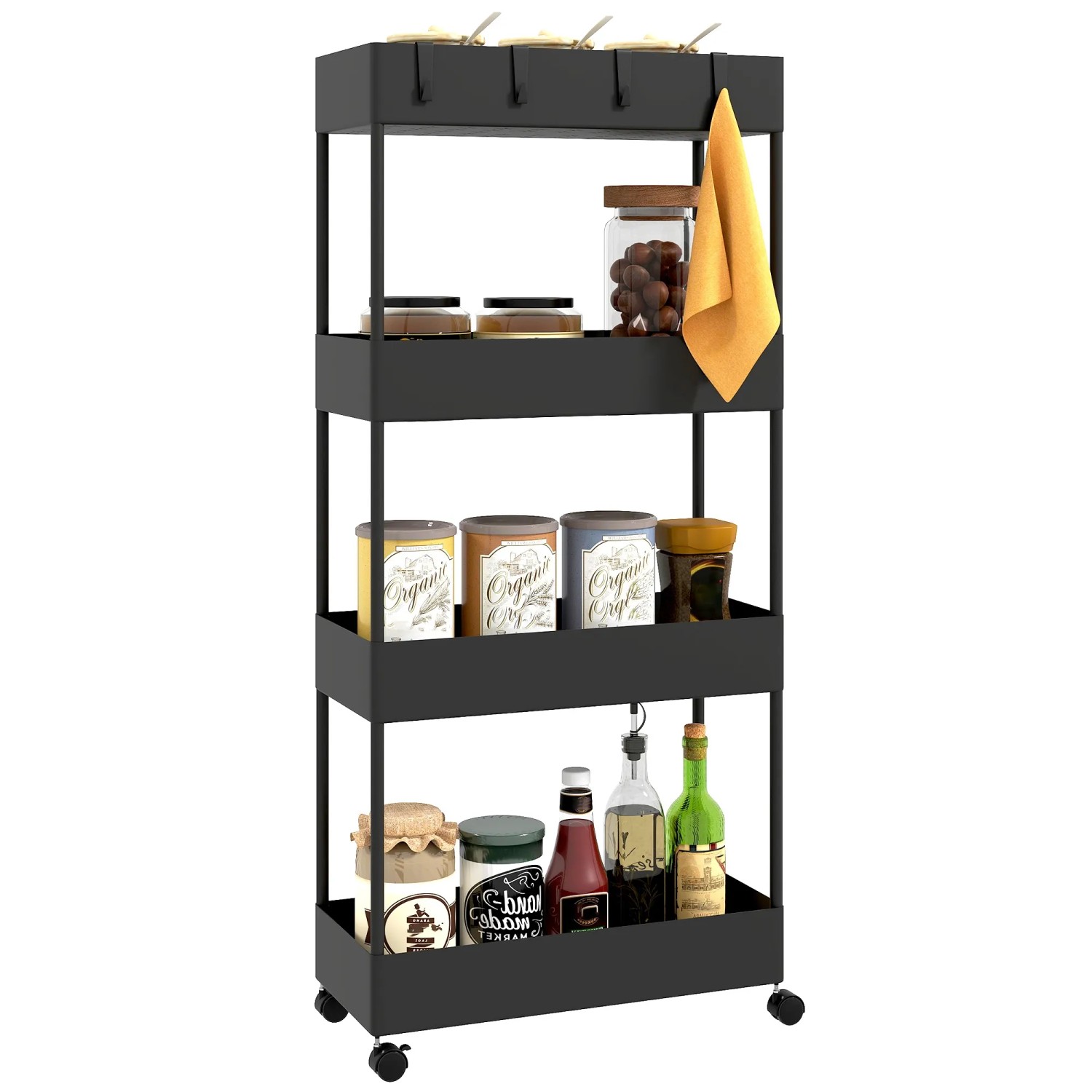 HOMCOM Küchenwagen Stahl Kunststoff 40L x 19B x 90H cm Schwarz