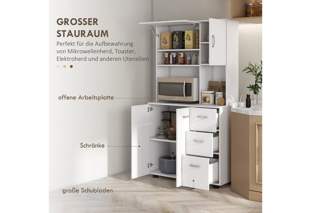 HOMCOM Küchenschrank MDF Spanplatte 89L x 39,5B x 168H cm Weiß