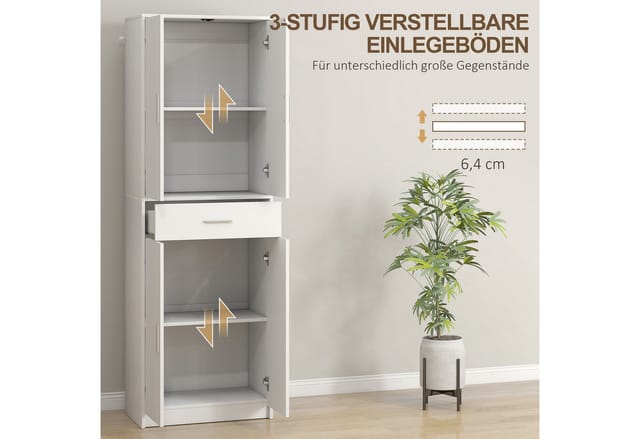HOMCOM Küchenschrank Spanplatte MDF 60L x 35B x 180H cm Weiß