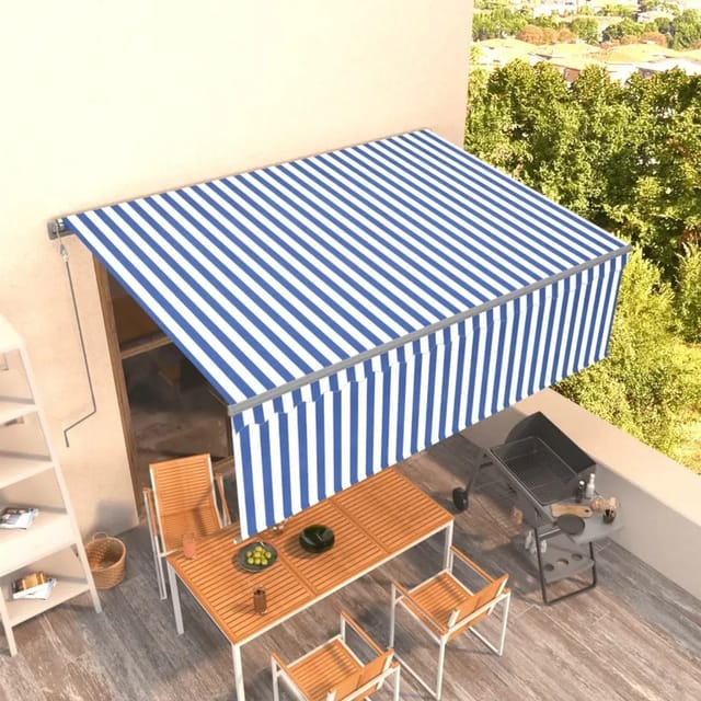 furnicato Markise Automatisch Einziehbar mit Volant 4x3 m Blau und Weiß