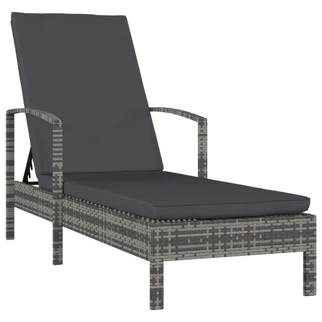furnicato Sonnenliege mit Armlehnen Poly Rattan Grau