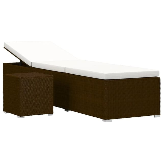furnicato Sonnenliege mit Auflage und Teetisch Poly Rattan Braun