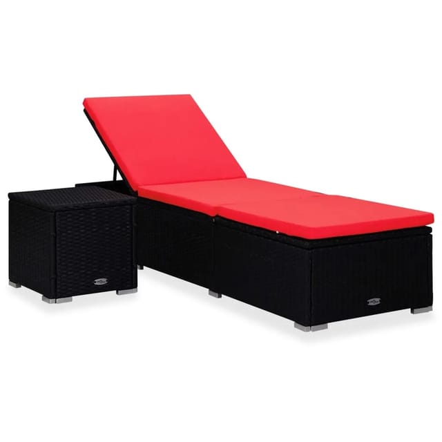furnicato Sonnenliege mit Auflage und Teetisch Poly Rattan Rot