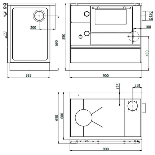 Westminster Küchenherd K76-90 Stahl Backfach Rechts Schwarz 7,3 kW