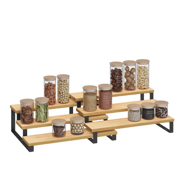 Songmics Gewürzregale-Set Bystro mit 3 Ebenen Natur-Schwarz 2-teilig