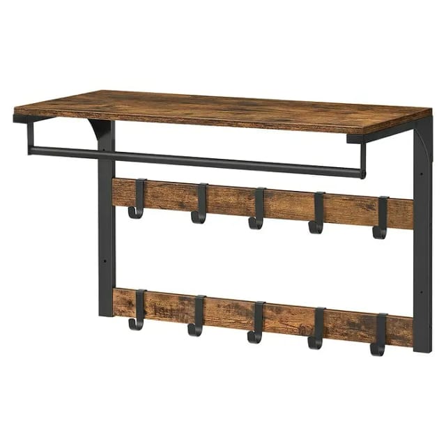Songmics Wandgarderobe Barnet-old mit Ablage 10 Haken Braun-Schwarz