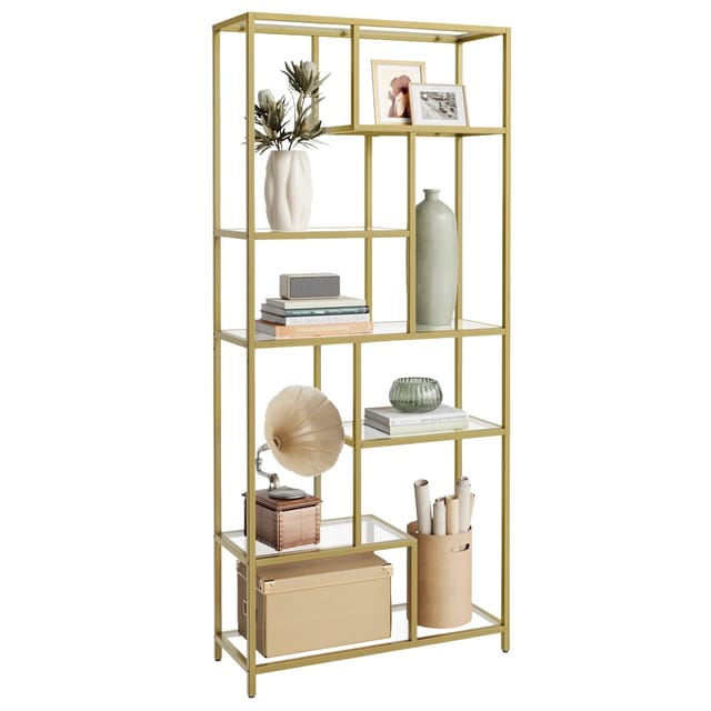 Songmics Regal Baris mit 6 Hartglas-Ablagen Gold