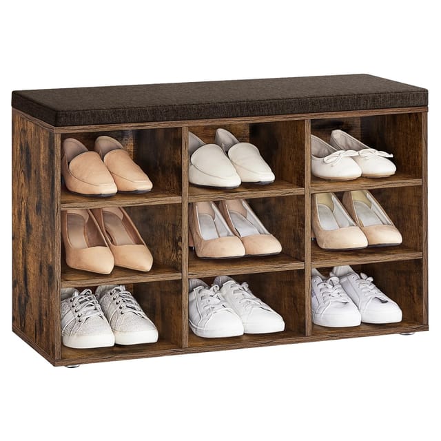 Songmics Schuhregal Custos mit Sitzfläche 9 Fächer Braun