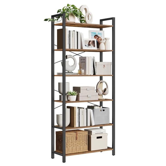 Songmics Regal Barnet 6 Ebenen 30 x 80 x 186 cm Braun-Schwarz