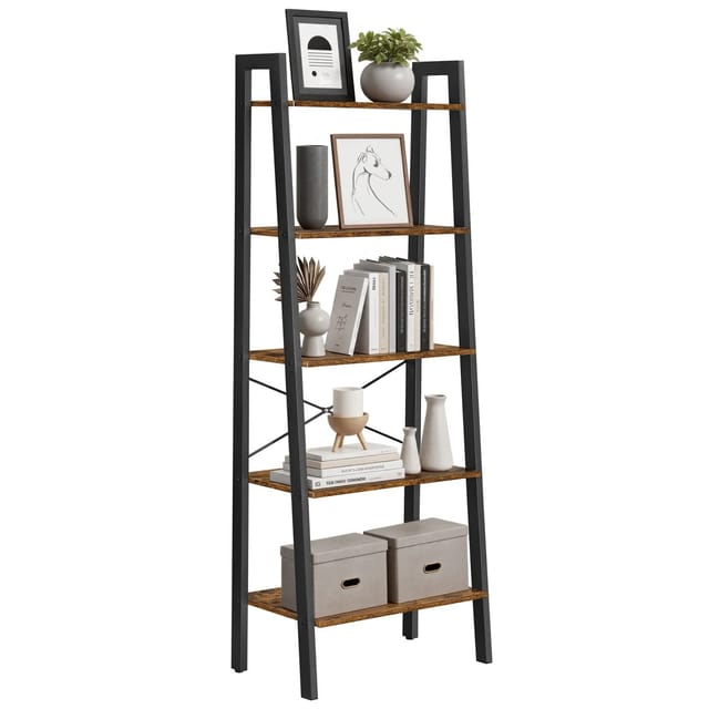 Songmics Leiterregal Barnet 5 Ablagen Industrie-Design Braun-Schwarz