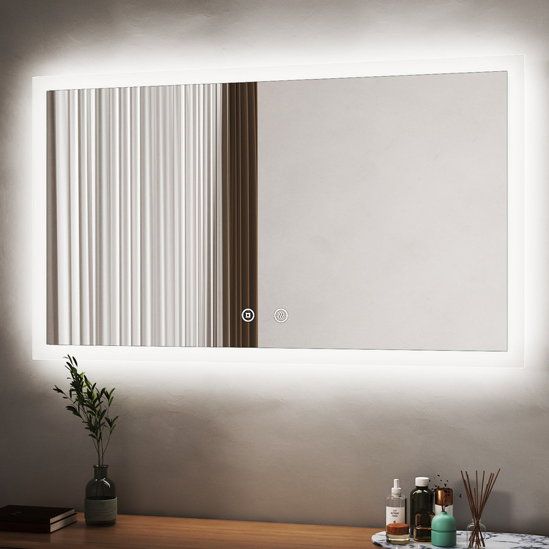 Badspiegel Mit Beleuchtung 100x60cm Groß Spiegel Mit Beleuchtung Badezimmerspiegel Mit Beleuchtung Kosmetikspiegel Lichtspiegel Led Wandspiegel, 3 Einstellbare Lichtfarbe, Anti-beschlag, Speicherfunkt