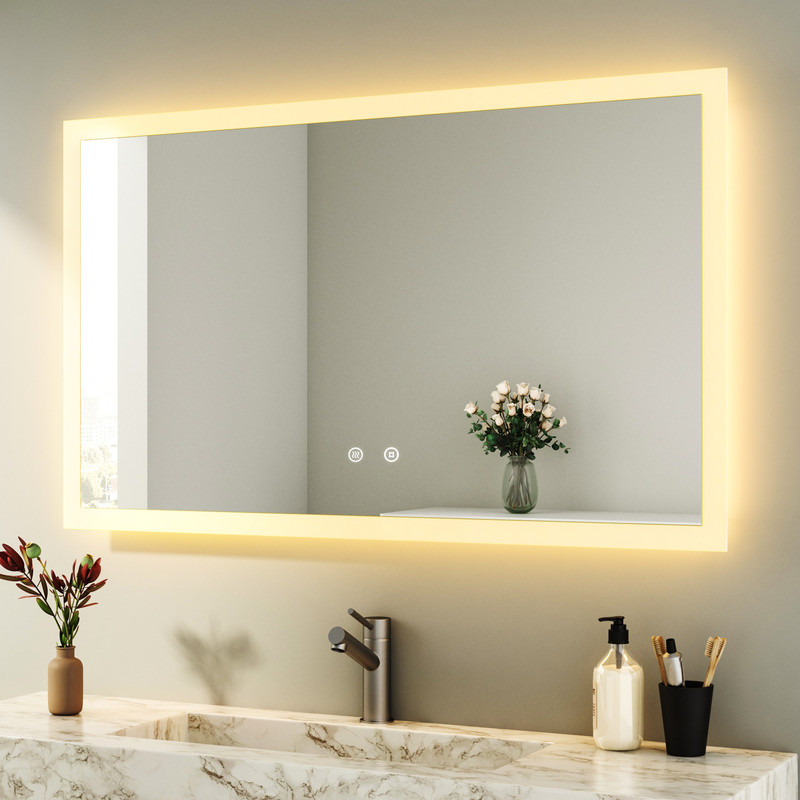 Badspiegel Mit Beleuchtung 100x60 Cm Spiegel Mit Beleuchtung Badezimmerspiegel Mit Beleuchtung Lichtspiegel Led Wandspiegel Mit 3 Lichtfarben Dimmbar + Beschlagfrei + Speicherfunktion