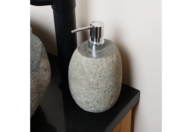 Wohnfreuden Naturstein Seifenspender 15 cm Grau Rund
