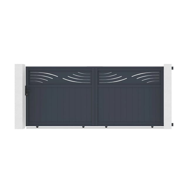 Casanoov Schiebetor Halti 370x 160cm Aluminium & Gartentür 100x160cm Grau