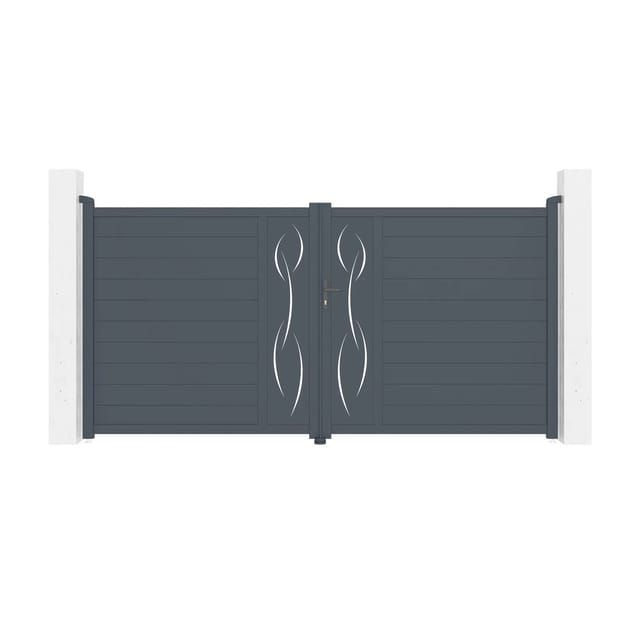 Casanoov Flügeltor Life 350x180cm Aluminium & Gartentür 100x180cm Grau