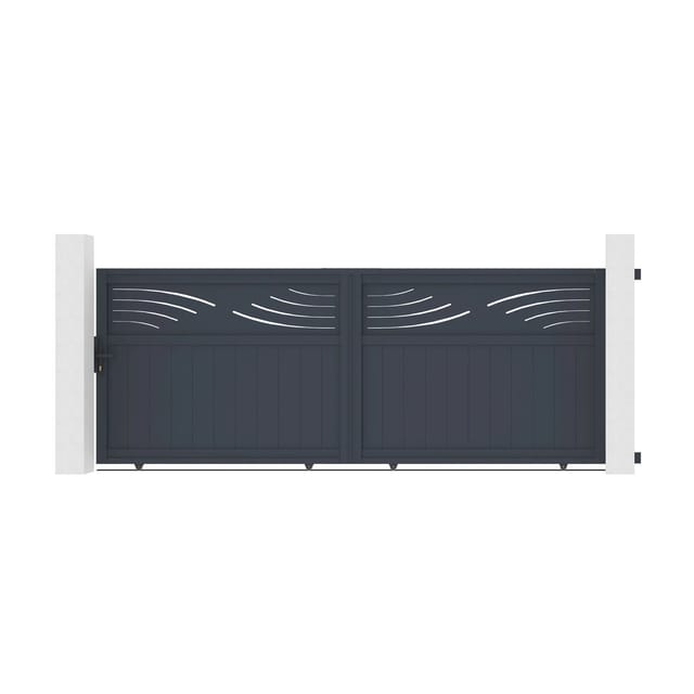 Casanoov Schiebetor Halti 370x140cm Aluminium & 2 Eifel Pfosten 20x20cm H.166cm Grau