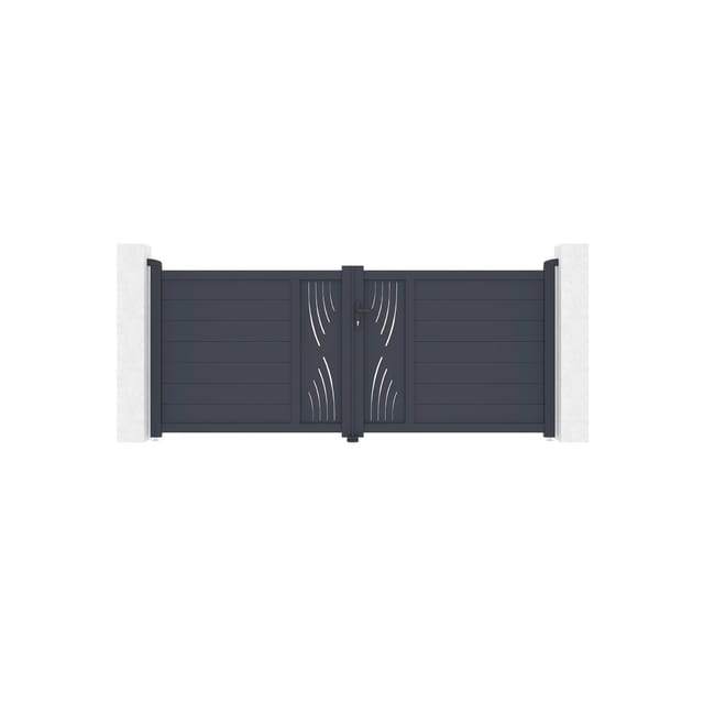 Casanoov Flügeltor Veleta 300x120cm Graues Aluminium & 2 Pfosten 20x20cm H.166cm