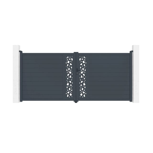 Casanoov Flügeltor Sunny 400x180cm Graues Aluminium & 2 Pfosten 20x20cm H.190cm