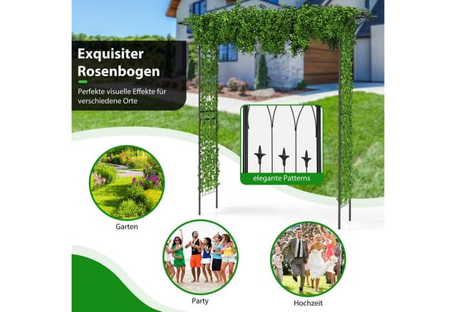 Costway Rosenbogen Metall Torbogen Garten 206x53x206cm Schwarz