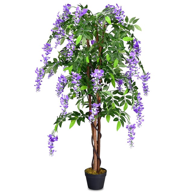 Costway Kunstbaum mit Blüten Zimmerpflanze 150cm Lila