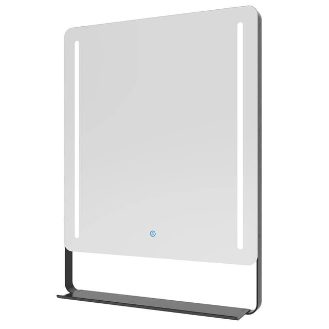 Aquabatos LED Badspiegel 50 x 70 cm Schwarzer Aluminiumrahmen Badezimmerspiegel mit Beleuchtung Kaltweiß 6400K Spiegel mit Ablage Dimmbar