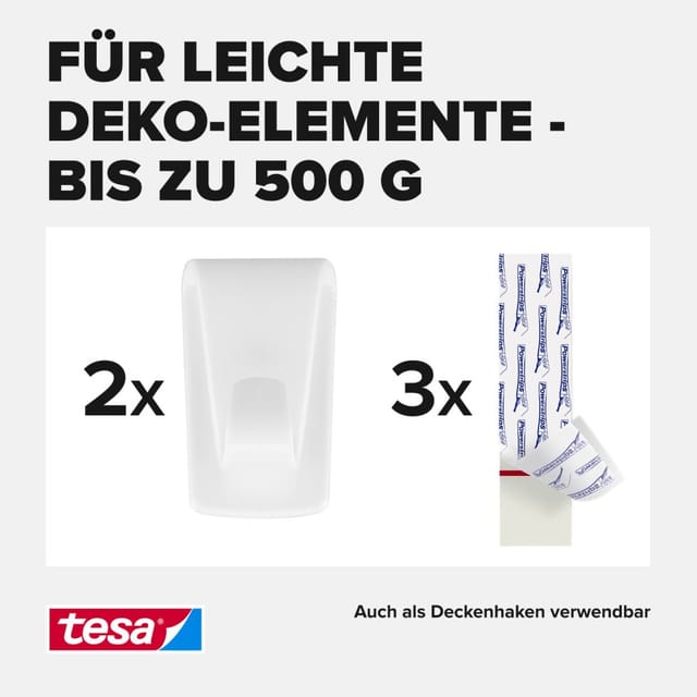 Tesa Klebehaken für Tapeten & Putz 2 x 0,5 kg Weiß