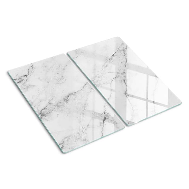 Tulup Herdabdeckplatte SET aus 2 Stück 30x52 cm Schneidebrett aus Glas Schutzplatte Spritzschutz Abdeckung Marmor