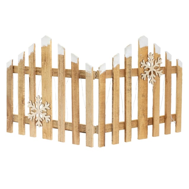 ECD Germany Deko Holz Zaun Natur 30 LED Warmweiß 77x38 cm