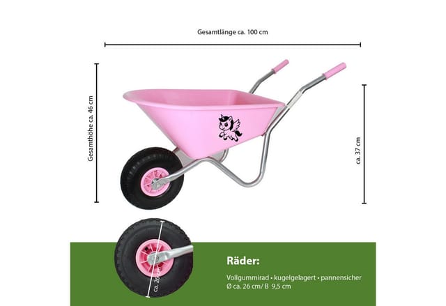 TRUTZHOLM Kinderschubkarre Traglast 40kg 20L Kunststoffwanne Einhorn Pink