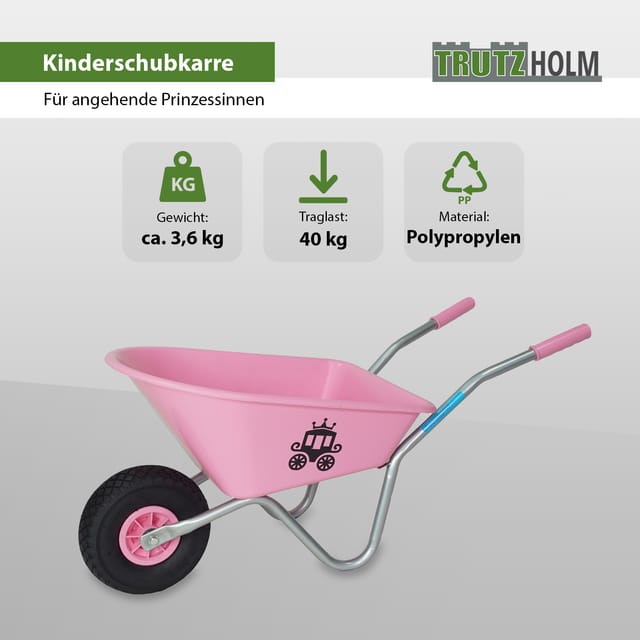 TRUTZHOLM Kinderschubkarre Traglast 40kg 20L Kunststoffwanne Prinzessin Pink